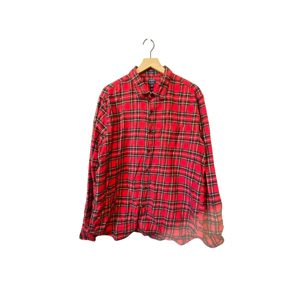 J.Crew Flannel Shirt Mens Red Classic Fit Tartan Plaid Button Down Lumberjack XL